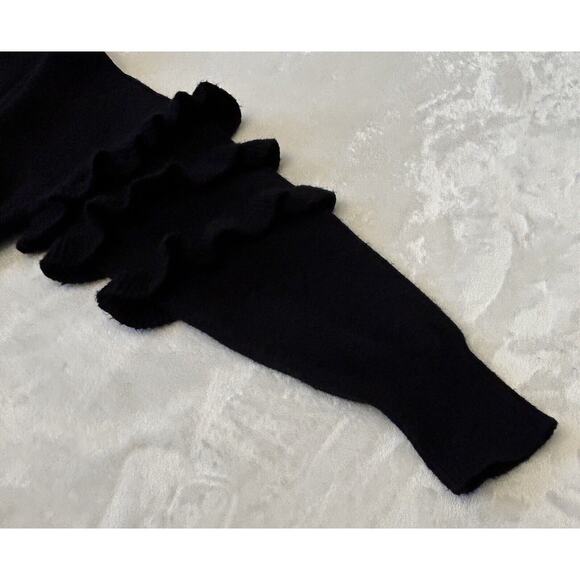 ANTHROPOLOGIE LINE & DOT BLACK SWEATER Size L BLACK TIERED RUFFLES PULLOVER NEW - Picture 6 of 9
